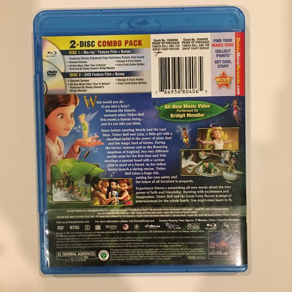 DISNEY TINKERBELL GREAT FAIRY RESCUE Blu-Ray & DVD - Picture 2 of 3